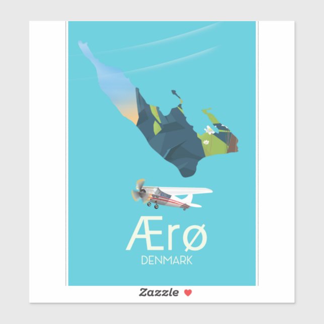 AErø, Dänemark Map travel poster Aufkleber (Blatt)