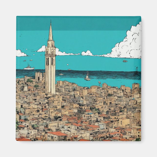 Aéroport côtier Tel Aviv Cityscape, Israël Magnet (Devant)