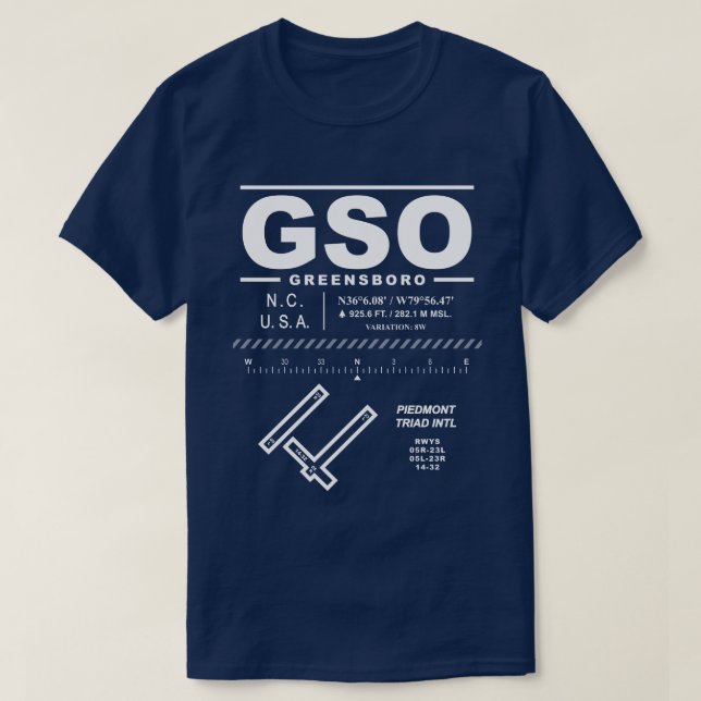 Aéroport international Piedmont Triad GSO T-Shirt (Design devant)