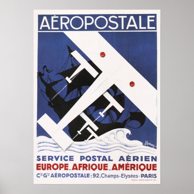AEROPOSTALE Postal Altes Flugzeug Poster Art Deco (Vorne)