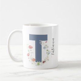 Aesfarbener Blumenbrief T Monogramm Kaffeetasse