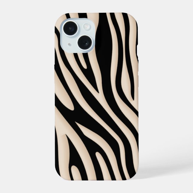 Aesthetic Beige and Black Zebra Stripe Pattern  iPhone 15 Hülle (Rückseite)
