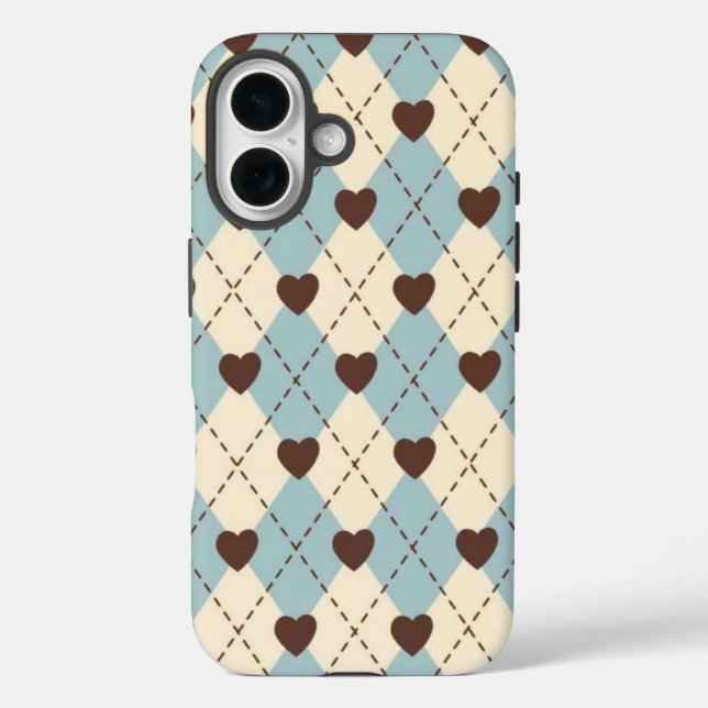 Aesthetic Blue,Cream Argyle Heart Pattern  cover (Rückseite)