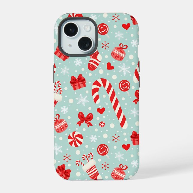 Aesthetic Christmas Pattern Candy iPhone 15 Hülle (Rückseite)
