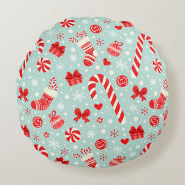 Aesthetic Christmas Pattern Candy Rundes Kissen