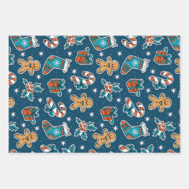 Aesthetic Christmas Pattern Santa Candy Geschenkpapier Set