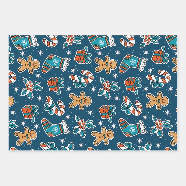 Aesthetic Christmas Pattern Santa Candy Geschenkpapier Set (Vorderseite)