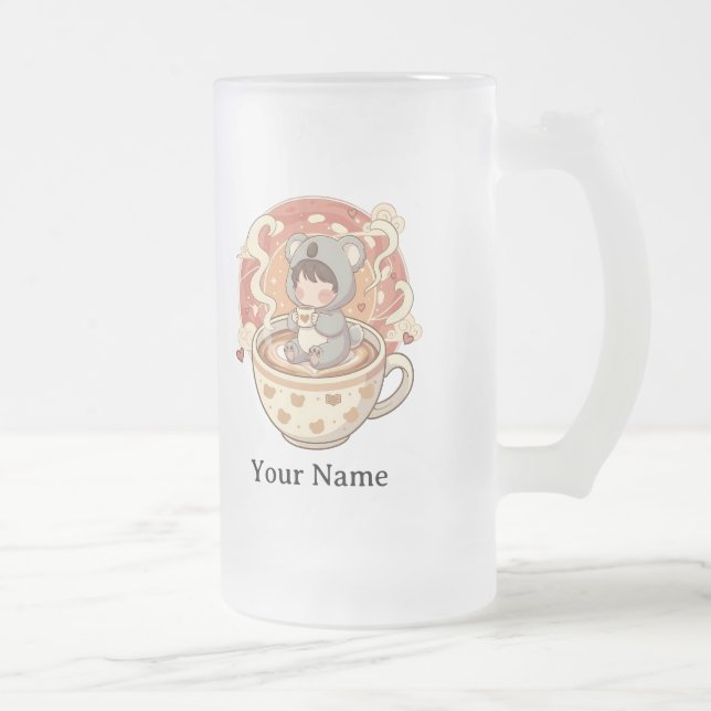 Aesthetic Clear Chibi Koala Glass Coffee Mug (Droit)