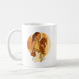 Aesthetic Dog Mom Holding Puppy Illustration Kaffeetasse
