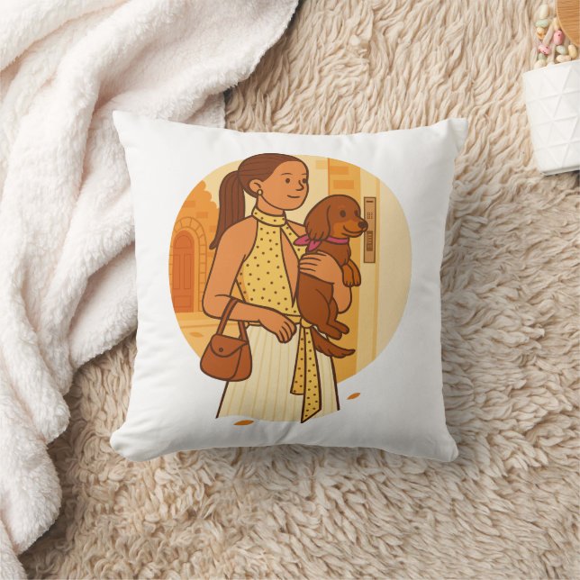 Aesthetic Dog Mom Holding Puppy Illustration Kissen (Decke)