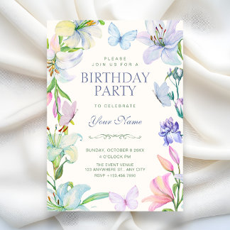 Aesthetic Floral butterflies birthday Einladung