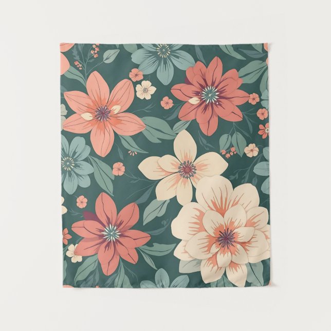 Aesthetic Floral Design Tapestry Wandteppich (Vorderseite)