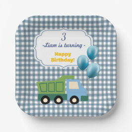 Aesthetic Gingham Blue Construction 3rd Birthday Pappteller