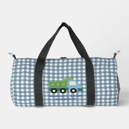Aesthetic Gingham Blue Dump Truck Boys Duffle Bag