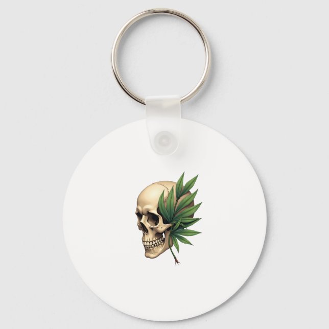 Aesthetic Goth Grunge Skull Tropical Monstera Leaf Schlüsselanhänger (Vorderseite)