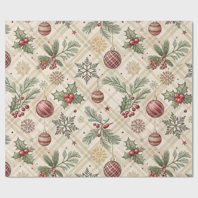 Aesthetic Holiday Checkered Wrapping Paper Geschenkpapier (Flach)