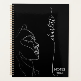 Aesthetic Line Art Girl Face With Scripted Name Planer