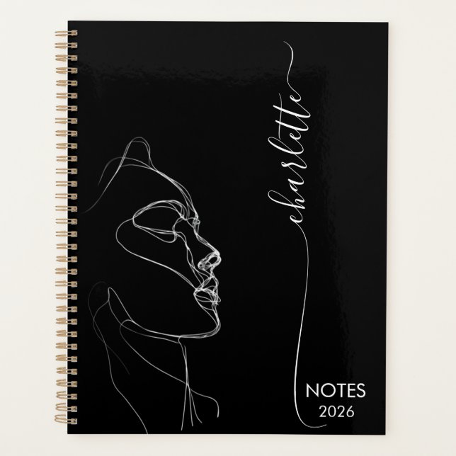 Aesthetic Line Art Girl Face With Scripted Name  Planer (Vorderseite)