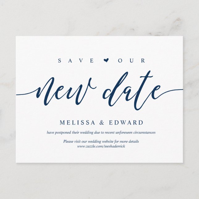 Aesthetic Navy Blue, Save our new date, postponed Postkarte (Vorderseite)