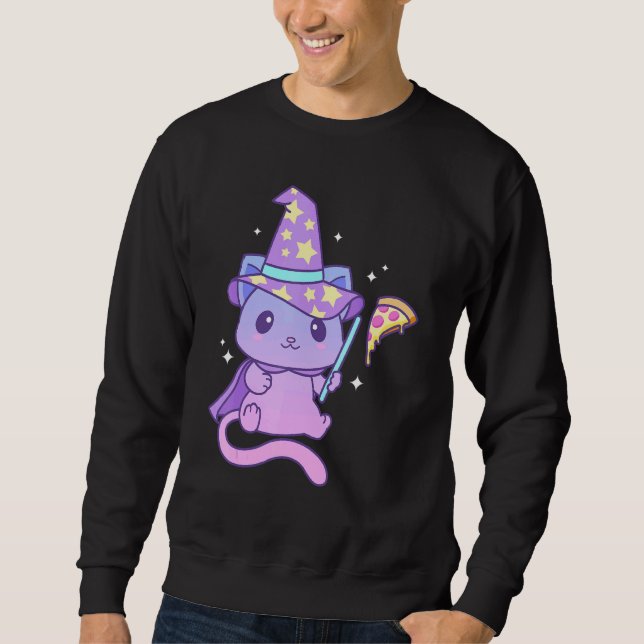 Aesthetic Pastel Goth Kitten With Pizza Cute Pizza Sweatshirt (Vorderseite)
