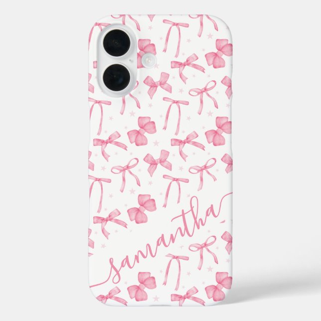 Aesthetic Pink Coquette Bow Custom Name  iPhone 16 Hülle (Rückseite)