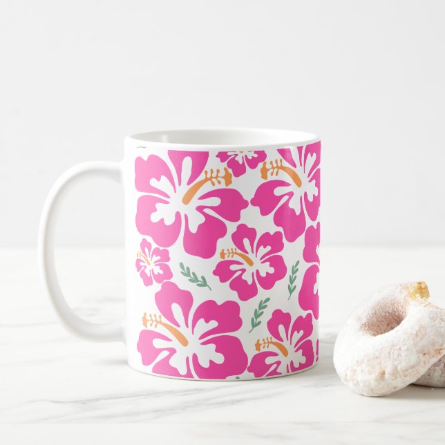 Aesthetic pink hibiscus repeating pattern kaffeetasse (Mit Donut)