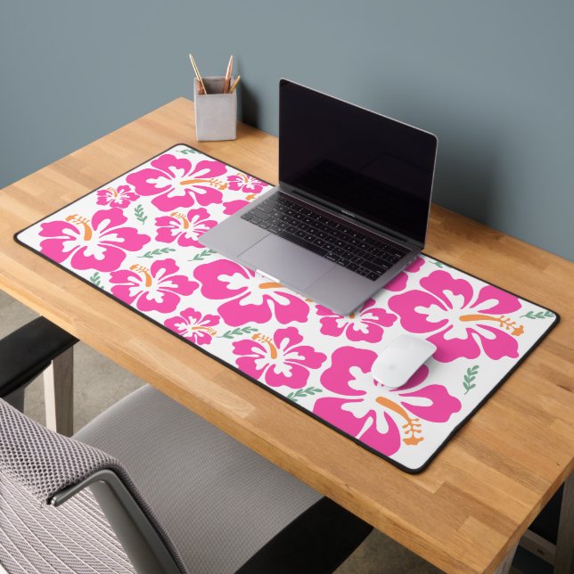 Aesthetic pink hibiscus repeating pattern schreibtischunterlage (Büro 2)