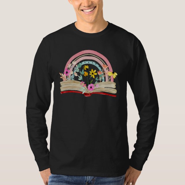 Aesthetic Rainbow Floral Book Librarian Read Nerd  T-Shirt (Vorderseite)