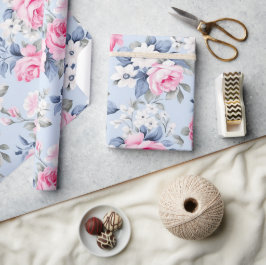Aesthetic Shabby Chic Pink Roses Seamless Pattern Geschenkpapier