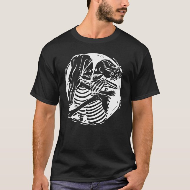 Aesthetic Skeleton Lesbian Couple kissing Pride Wo T-Shirt (Vorderseite)