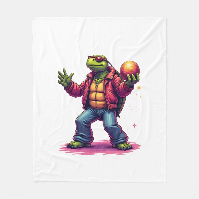 Aesthetic Turtle Disco T-Shirt Fleecedecke (Vorderseite)