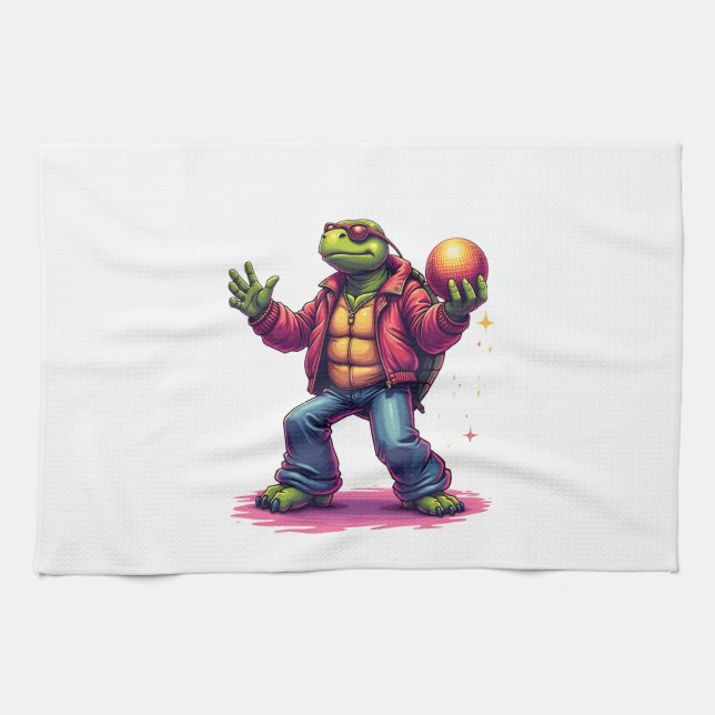 Aesthetic Turtle Disco T - Shirt Geschirrtuch (Horizontal)