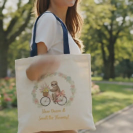 Aesthetic Watercolor Sloth Floral Tote Bag