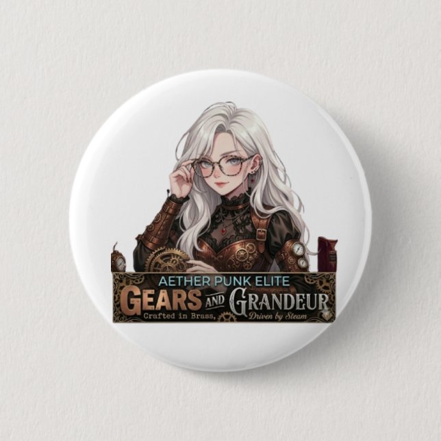 Aether Punk Elite Steampunk Anime Mädchen Zahnräde Button (Vorderseite)