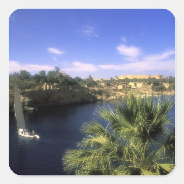 AF, Ägypten, Oberägypten, Assuan. River Nile, Quadratischer Aufkleber (Vorderseite)