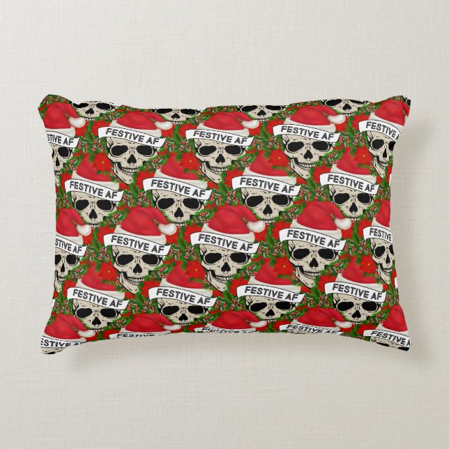 AF Cooles Skelett in Weihnachtsmannmütze Dekokissen (Vorderseite)