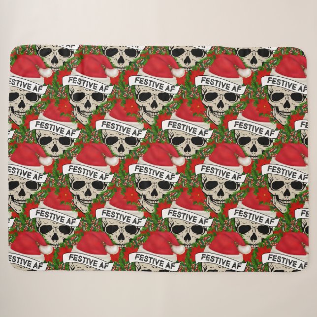 AF Cooles Skelett in Weihnachtsmannmütze Sherpadecke (Vorderseite (Horizontal))