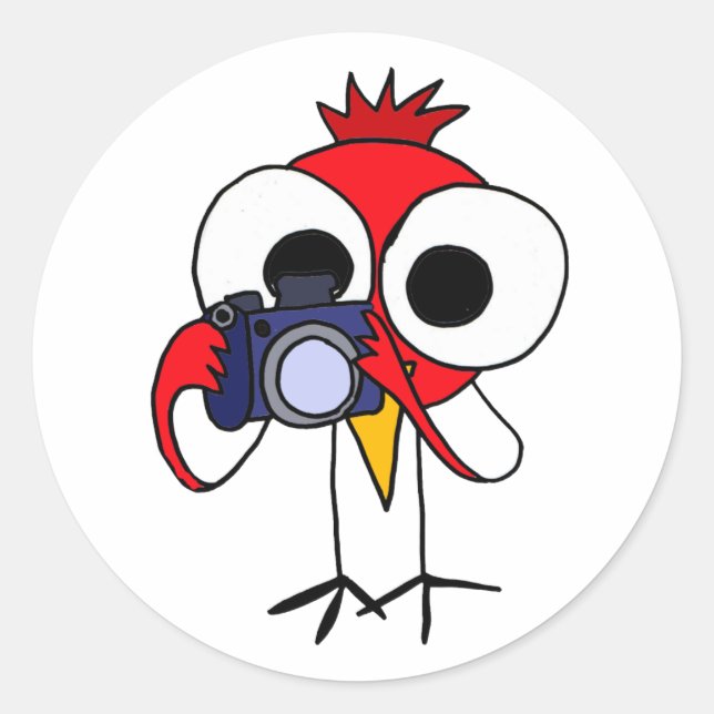 AF - Roter Kardinal-Vogel mit Camera-Cartoon Runder Aufkleber (Vorderseite)