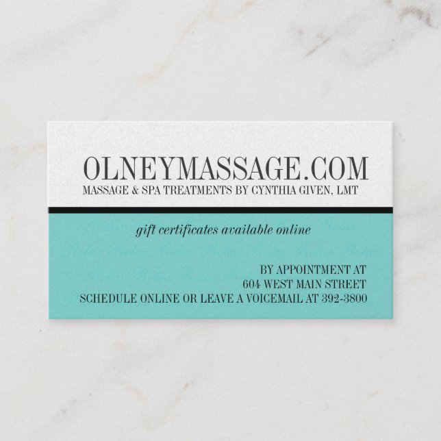 affaires bleues de carte de massage et de contact (Devant)
