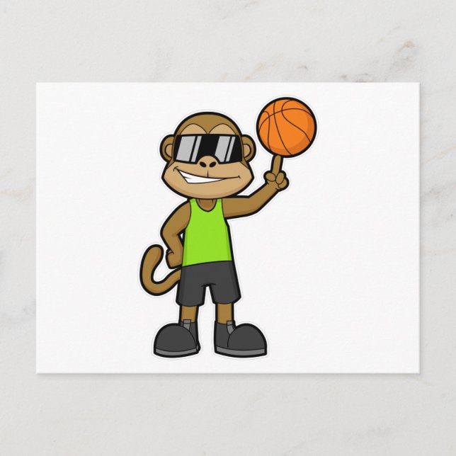 Affe als Basketballspieler mit Basketball Postkarte (Vorderseite)