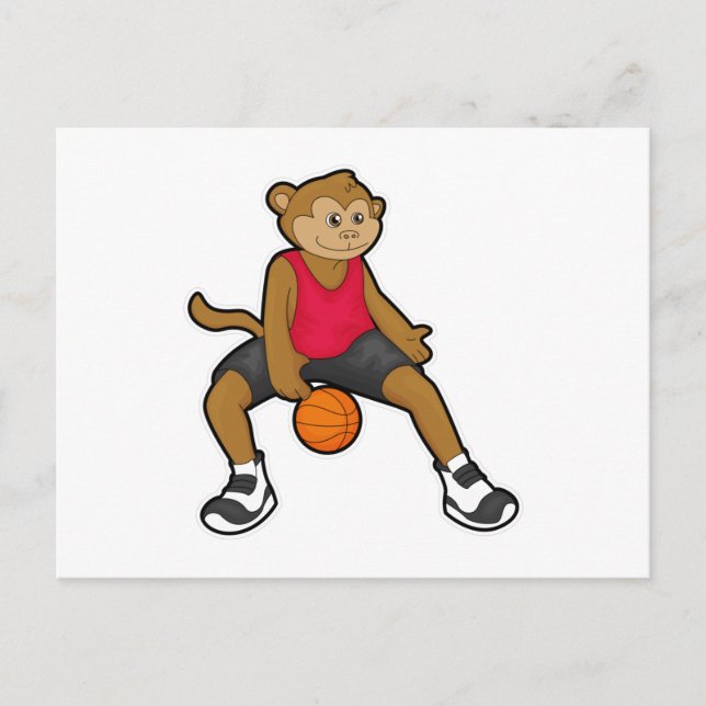 Affe als Basketballspieler mit Basketball Postkarte (Vorderseite)