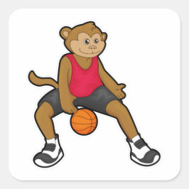 Affe als Basketballspieler mit Basketball Quadratischer Aufkleber