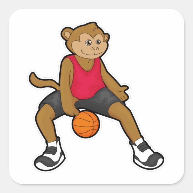 Affe als Basketballspieler mit Basketball Quadratischer Aufkleber (Vorderseite)