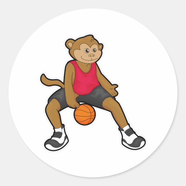 Affe als Basketballspieler mit Basketball Runder Aufkleber (Vorderseite)