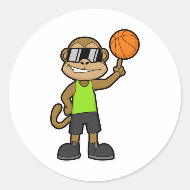Affe als Basketballspieler mit Basketball Runder Aufkleber (Vorderseite)