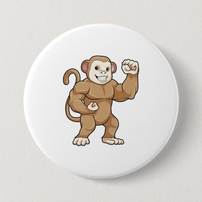 Affe als Bodybuilder in der Bodybuilding Button (Vorderseite)