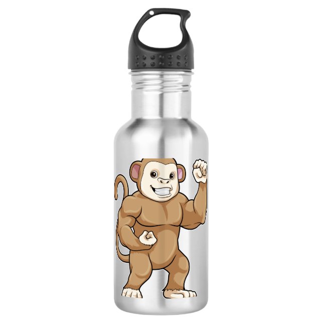 Affe als Bodybuilder in der Bodybuilding Edelstahlflasche (Vorderseite)
