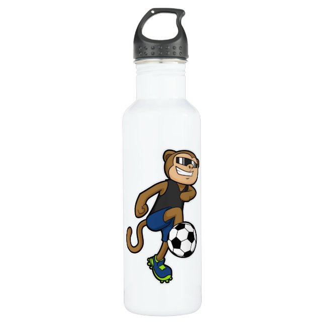 Affe als Fußballspieler im Fußball Edelstahlflasche (Vorderseite)
