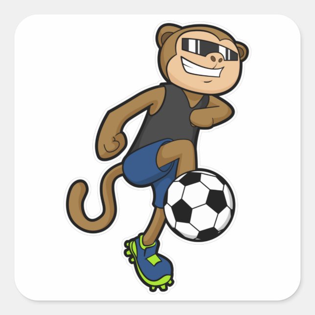 Affe als Fußballspieler im Fußball Quadratischer Aufkleber (Vorderseite)