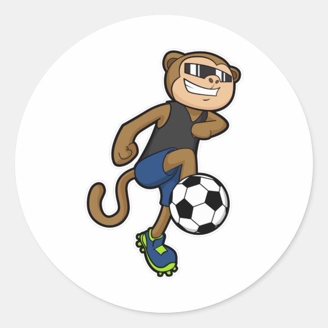 Affe als Fußballspieler im Fußball Runder Aufkleber (Vorderseite)